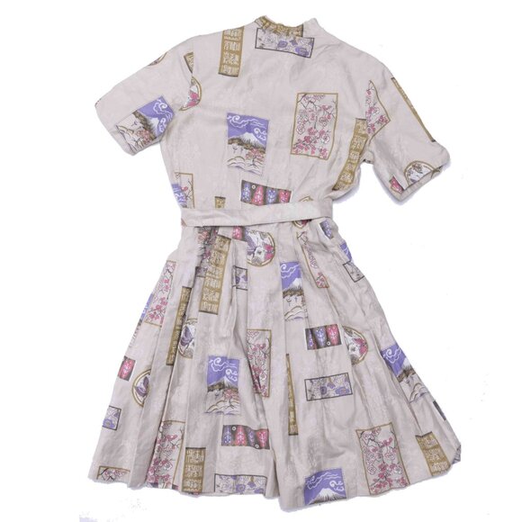 Gorgeous Vintage 1960's Belted Japanese Pattern Dress - 60's Qipao - Picture 2 of 2